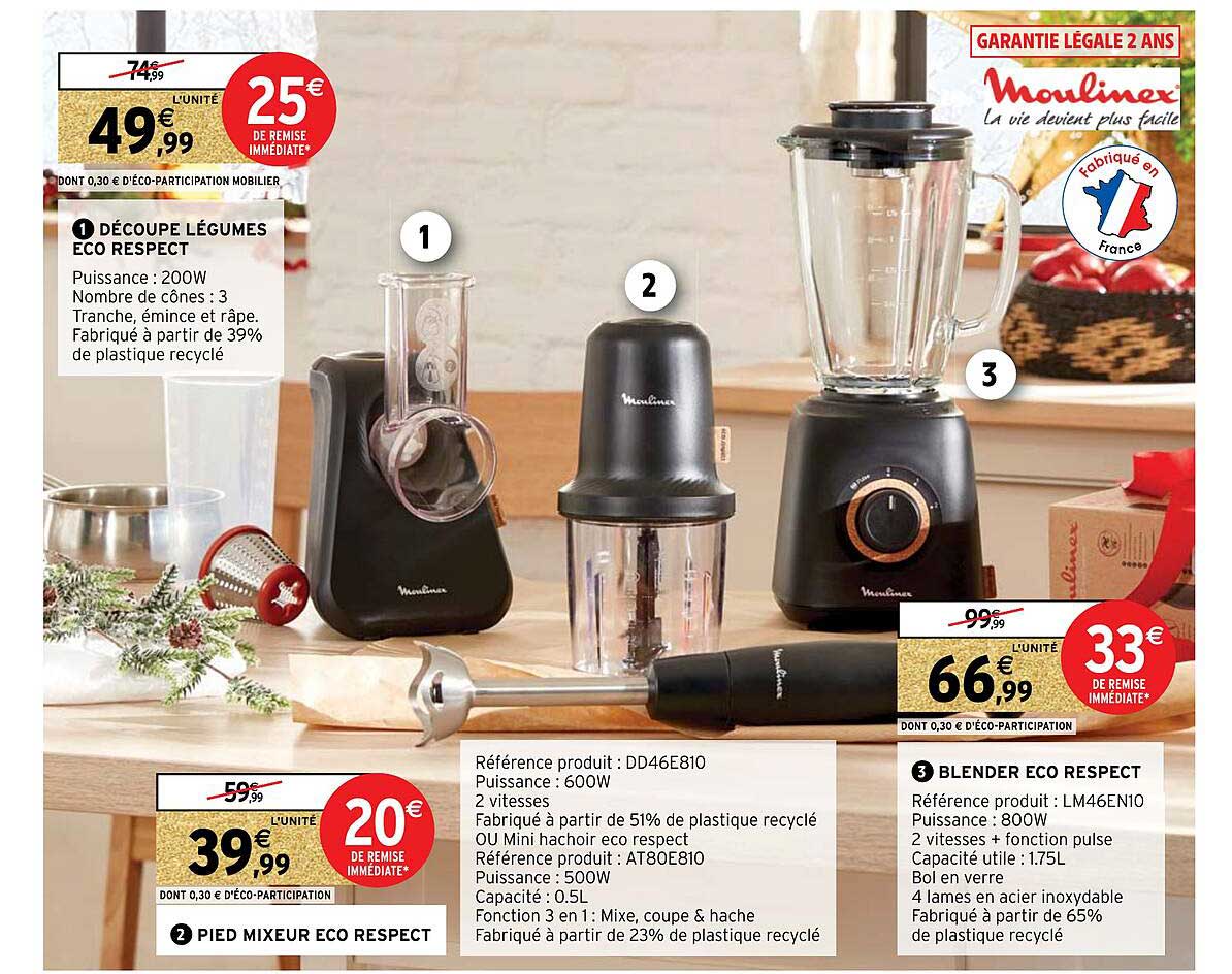 Découpe Légumes éco Respect, Pied Mixeur éco Respect, Blender éco Respect Moulinex