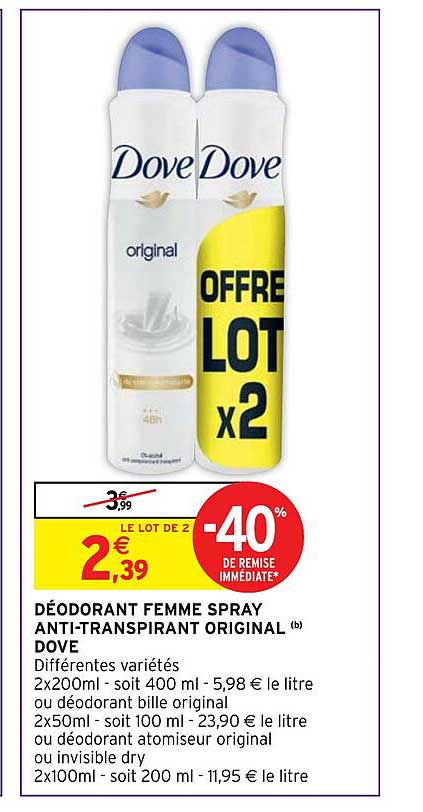 déodorant femme spray anti-transpirant original dove