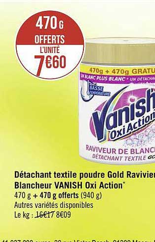 détachant textile poudre gold raviveur blancheur vanish oxi action
