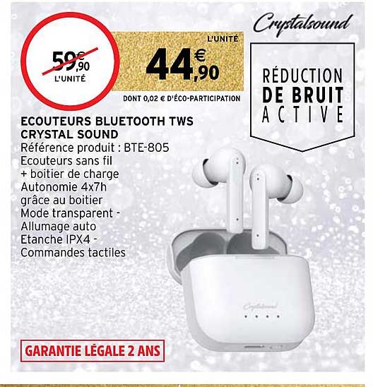 écouteurs bluetooth tws crystal sound