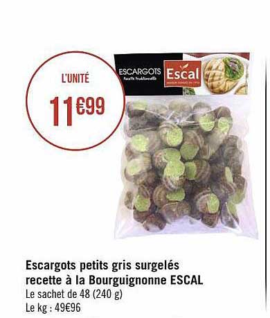 escargots petits gris surgelés recette à la bourguignonne escal