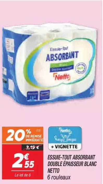 essuie-tout absorbant double épaisseur blanc netto