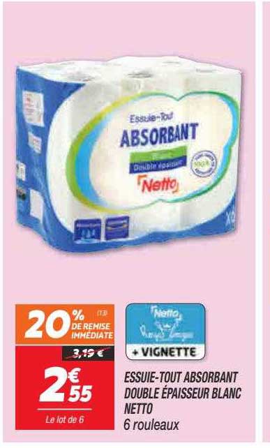 Essuie-tout Absorbant Double épaisseur Blanc Netto