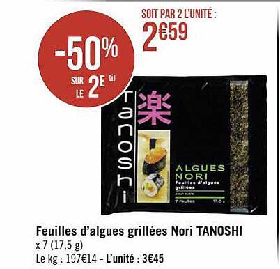 feuilles d'algues grillées nori tanoshi