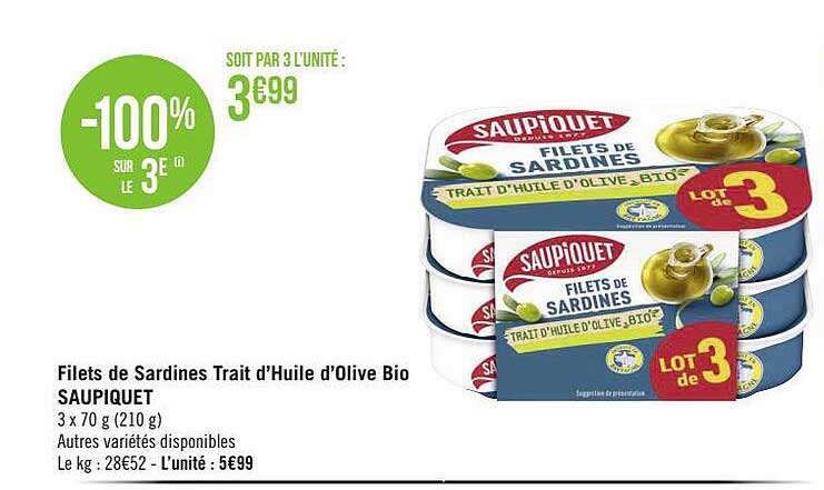 filets de sardines trait d'huile d'olive bio saupiquet