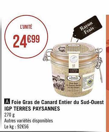 foie gras de canard entier du sud-ouest igp terres paysannes
