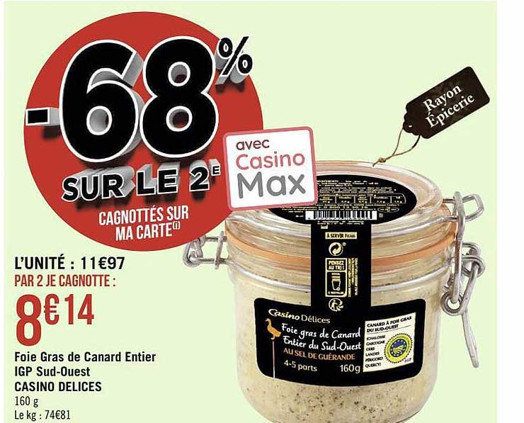 Foie Gras De Canard Entier Igp Sud-ouest Casino Délices