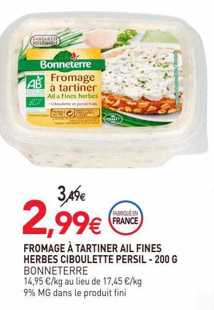 fromage à tartiner ail fines herbes ciboulette persil bonne terre - 200 g