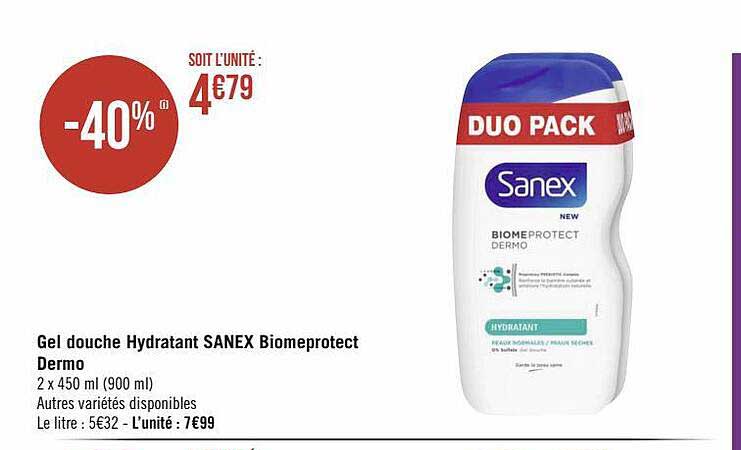 gel douche hydratant sanex biomeprotect dermo
