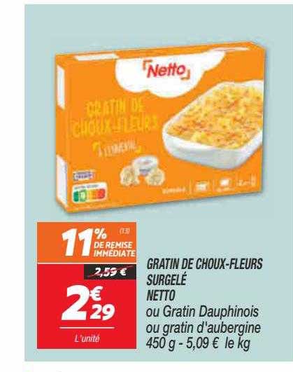 gratin de choux-fleurs surgelé netto