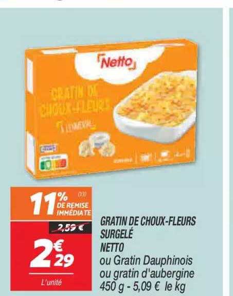gratin de choux-fleurs surgelé netto