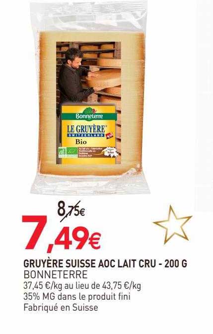 gruyère suisse aoc lait cru bonne terre - 200 g