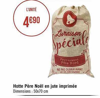 hotte père noël en jute imprimée