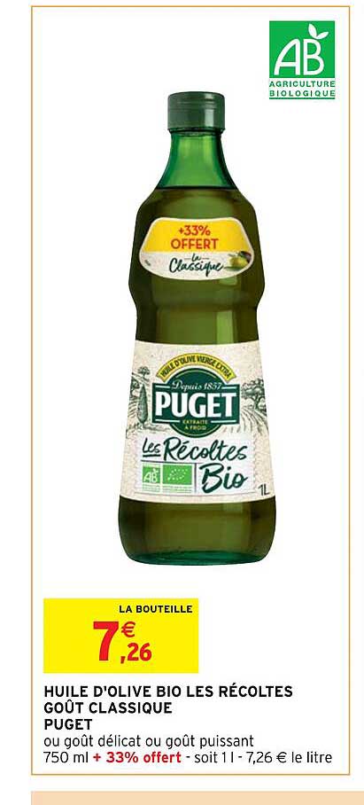 Huile D'olive Bio Les Récoltes Goût Classique Puget
