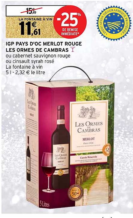Igp Pays D'oc Merlot Rouge Les Ormes De Cambras