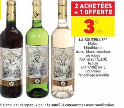 la bouteille maître montblanc blanc, blanc moelleux ou rouge