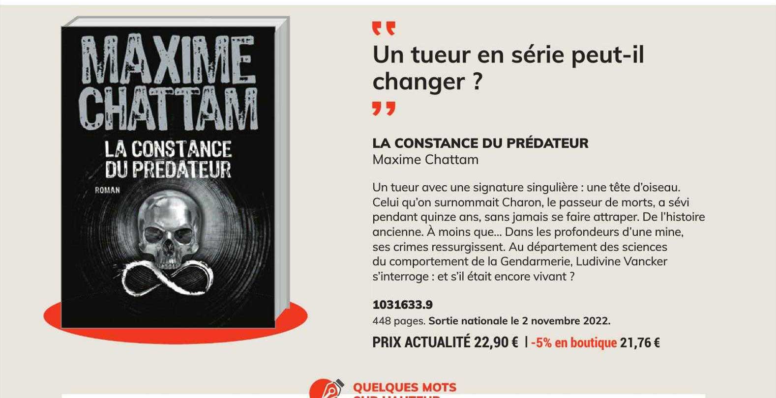 la constance du prédateur - maxime chattam