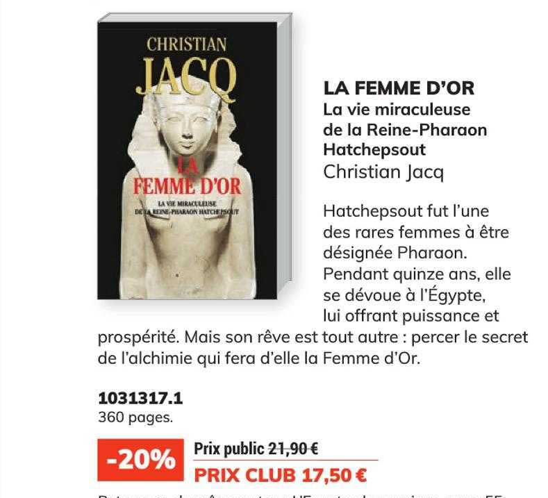 la femme d'or la vie miraculeuse de la reine-pharaon hatchepsout - christian jacq