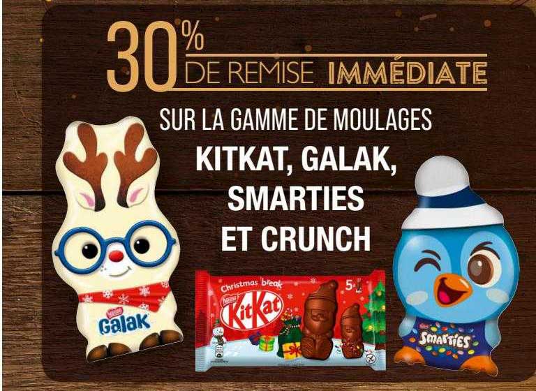 la gamme de moulages kit kat, galak, smarties et crunch