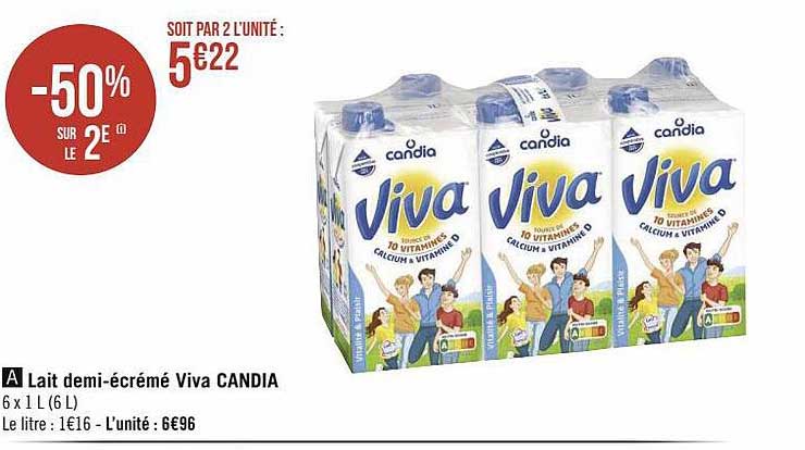 lait demi-écrémé viva candia