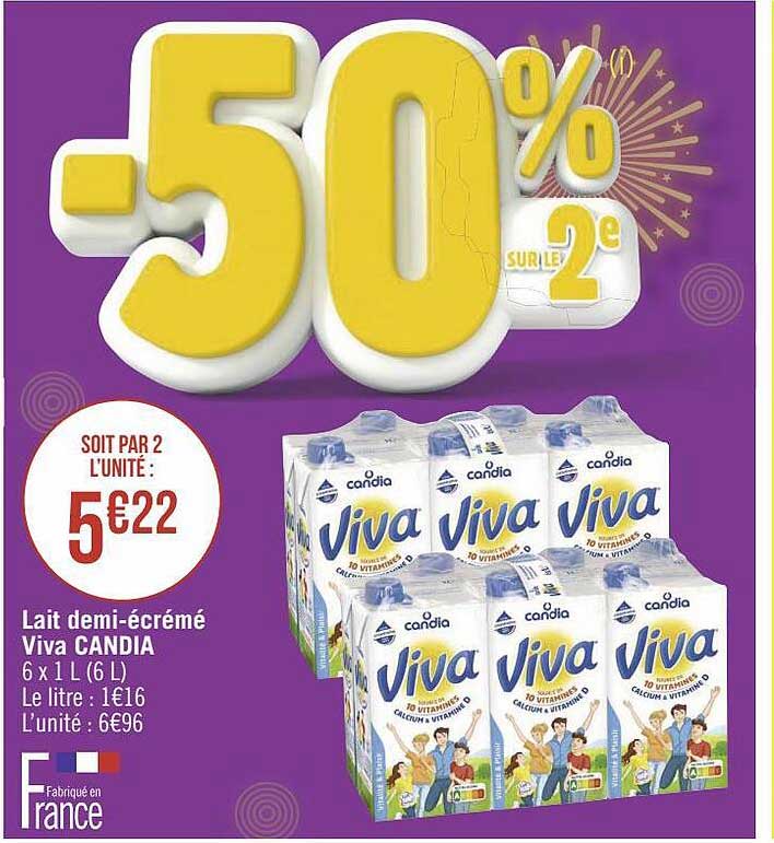 lait demi-écrémé viva candia