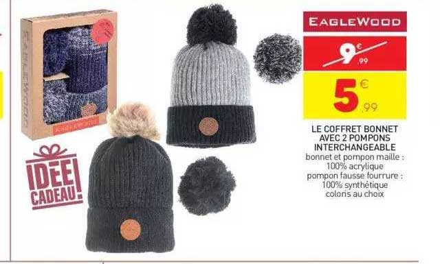 le coffret bonnet avec 2 pompons interchangeable eagle wood