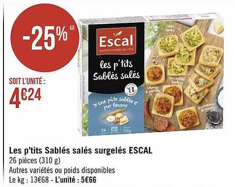 les p'tits sablés salés surgelés escal