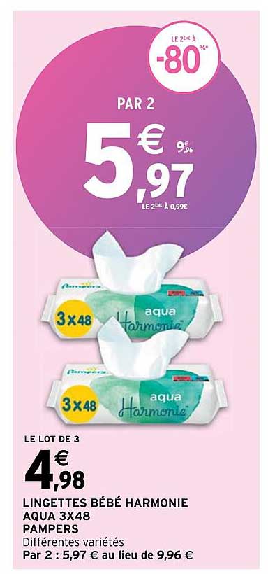 Lingettes Bébé Harmonie Aqua 3x48- Pampers