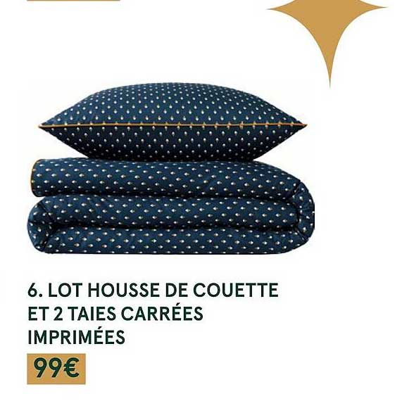 lot housse de couette et 2 taies carrées imprimées