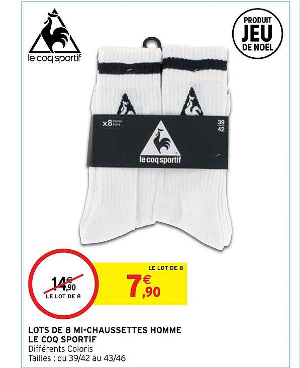 lots de 8 mi-chaussettes homme le coq sportif