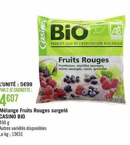 Mélange Fruits Rouges Surgelé Casino Bio