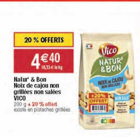 natur' & bon noix de cajou non grillées non salées vico