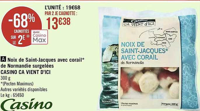 noix de saint-jacques avec corail de normandie surgelées casino ça vient d'ici