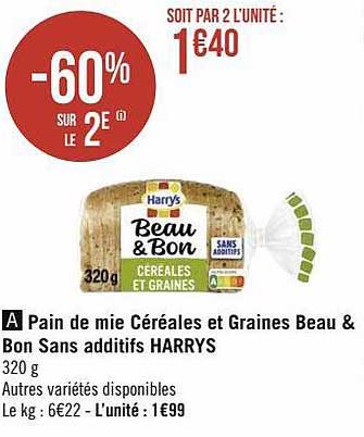 pain de mie céréales et graines beau & bon sans additifs harrys
