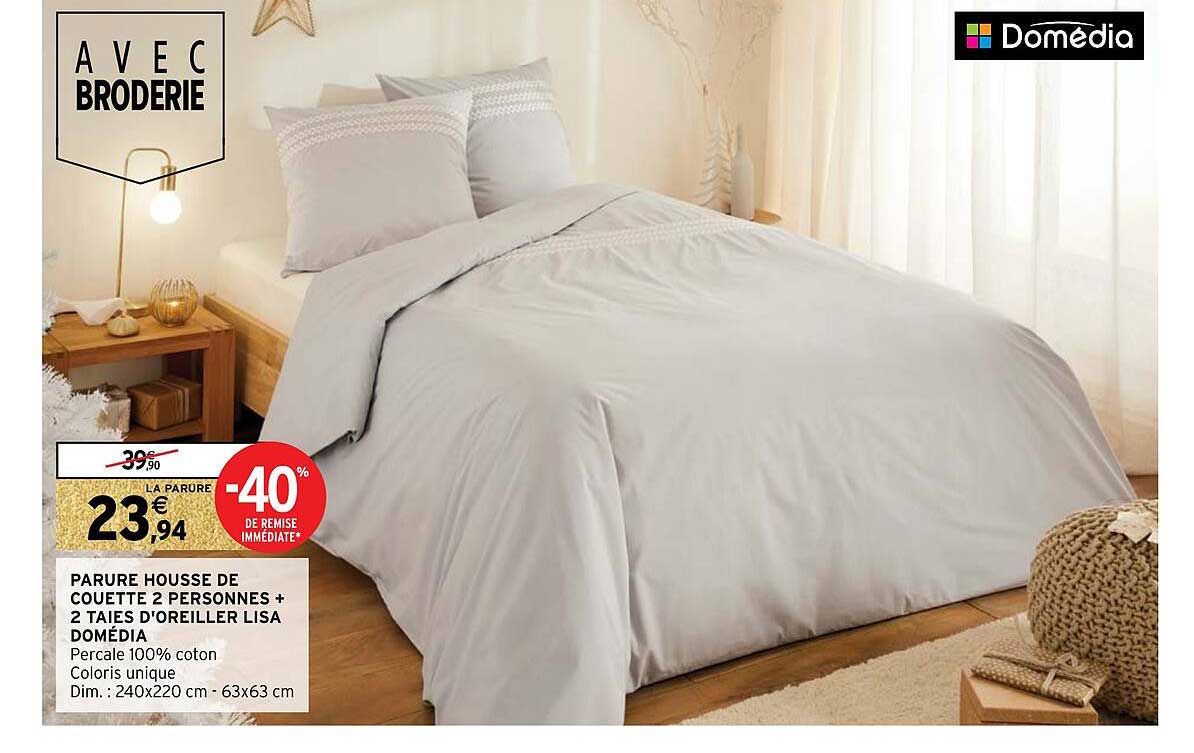 parure housse de couette 2 personnes + 2 taies d'oreiller lisa domédia