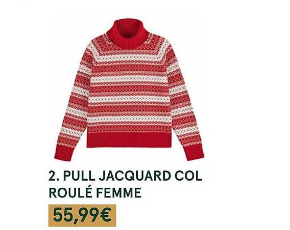 pull jacquard col roulé femme