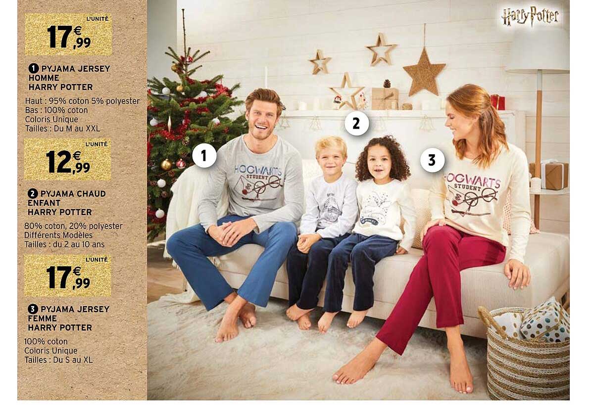 pyjama jersey homme harry potter, pyjama chaud enfant harry potter, pyjama jersey femme harry potter