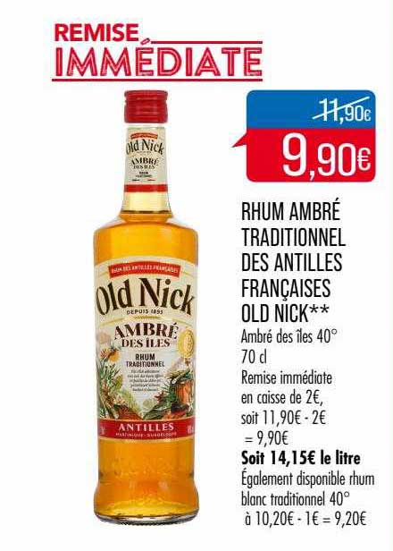 rhum ambré traditionnel des antilles françaises old nick
