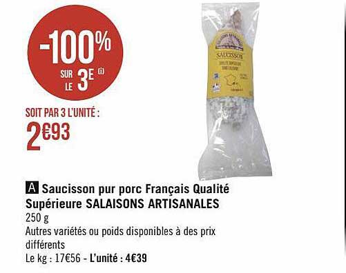Saucisson Pur Porc Français Qualité Supérieure Salaisons Artisanales