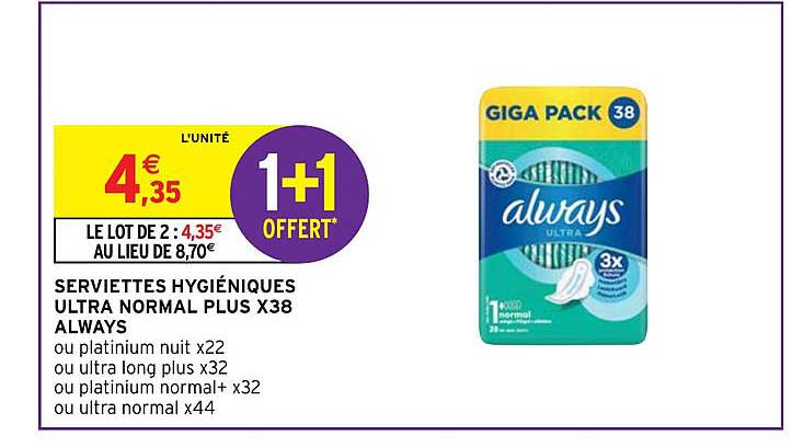 serviettes hygiéniques ultra normal plus x38 always