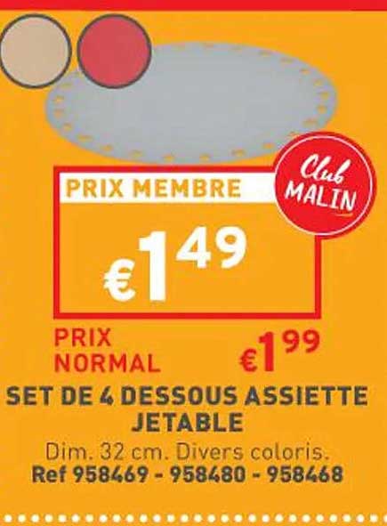 Set De 4 Dessous Assiette Jetable