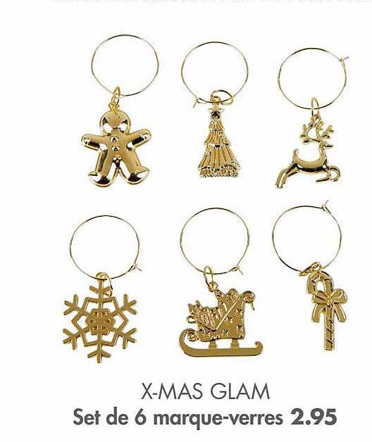 set de 6 marque-verres x-mas glam