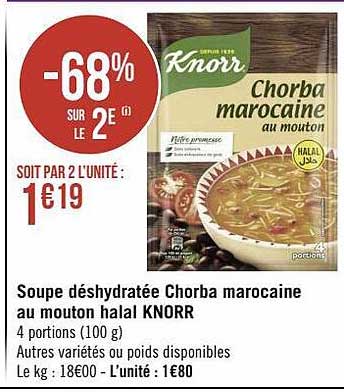 soupe déshydratée chorba marocaine au mouton halal knorr