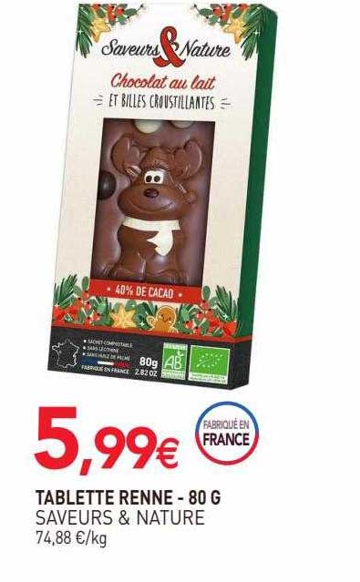 tablette renne saveurs & nature - 80 g