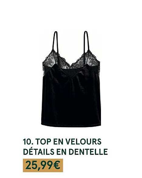 top en velours détails en dentelle