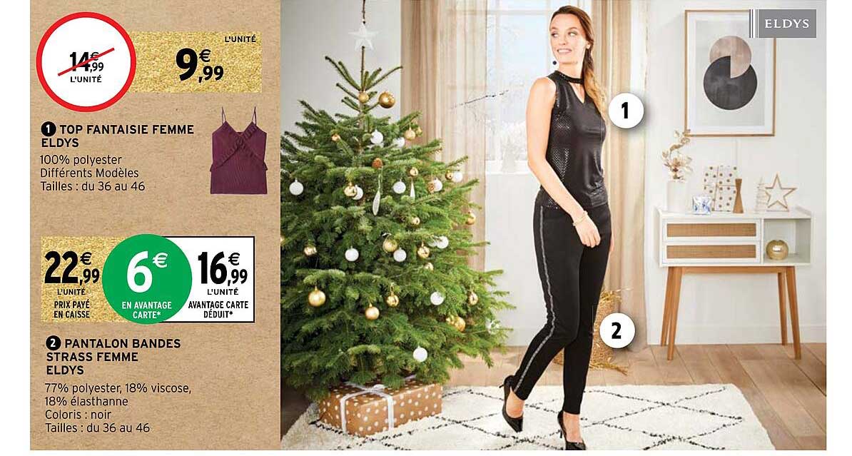 top fantaisie femme eldys, pantalon bandes strass femme eldys