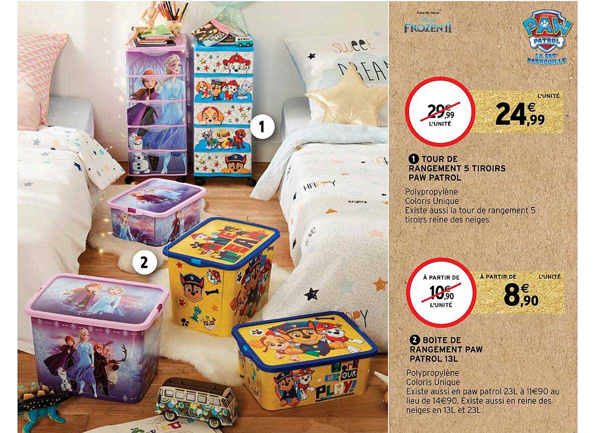 tour de rangement 5 tiroirs paw patrol, boîte de rangement paw patrol 13l