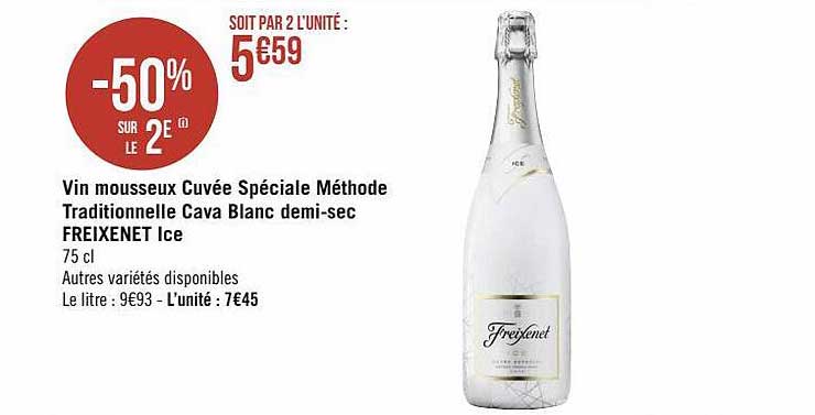 vin mousseux cuvée spéciale méthode traditionnelle cava blanc demi-sec freixenet ice