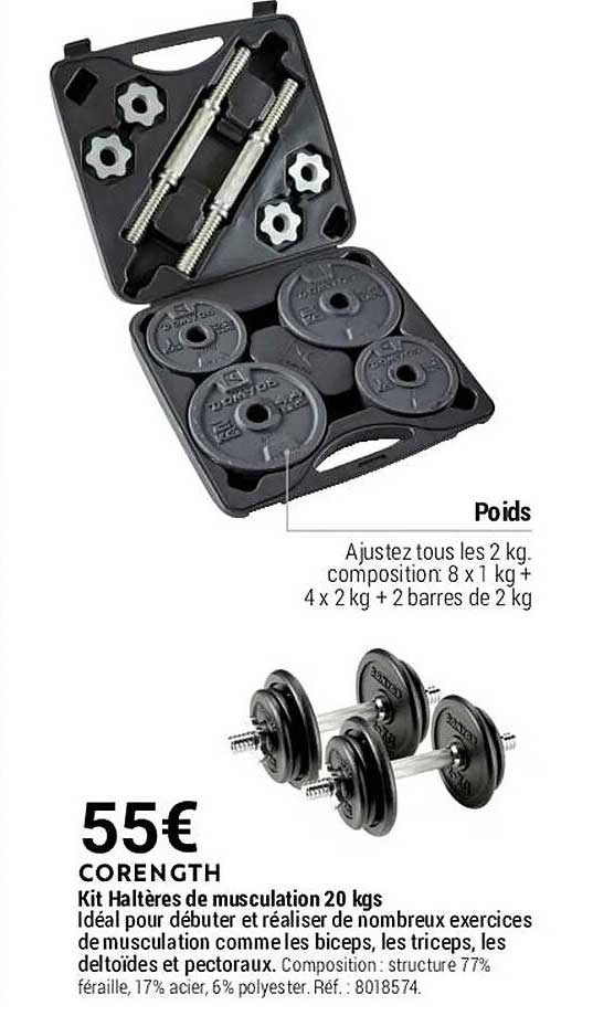 kit haltères de musculation 20 kgs corength