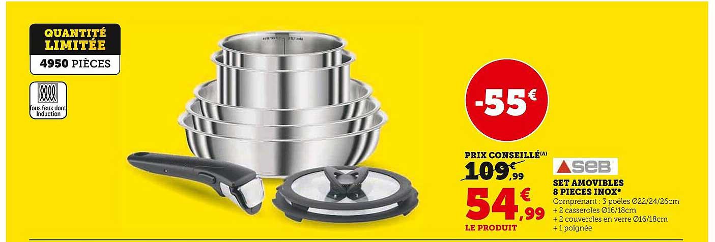 set amovibles 8 pièces inox seb